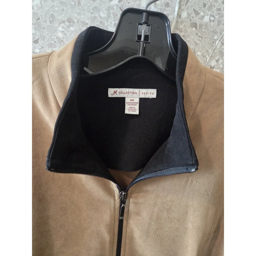JM Collection Petite‎ 14P Tan Zip Front Jacket Blazer Stretch Career